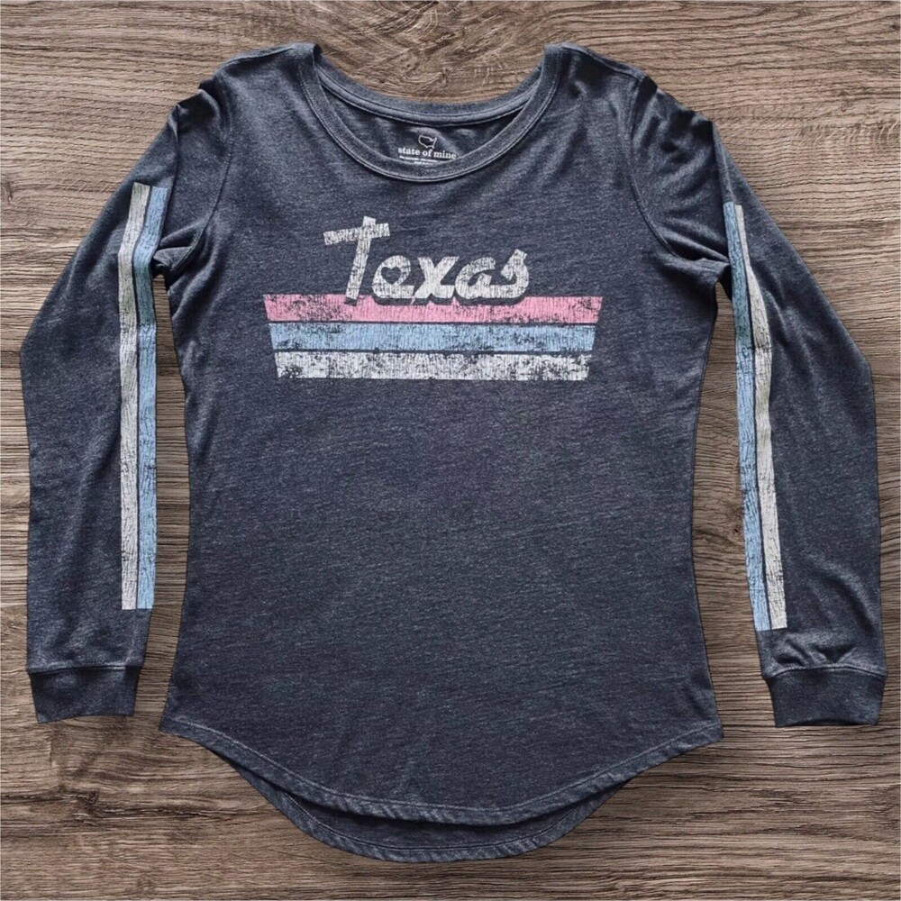 Women's 'Texas' Striped Long Sleeve Tee - Charcoal